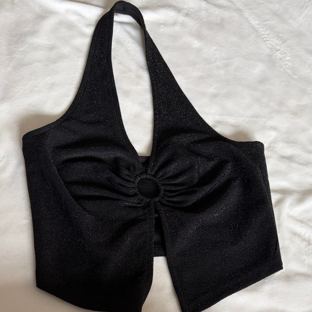 H&M Black Halter Crop Top with Ring Detail